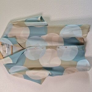 ALFRED DUNNER Vintage Lightweight Button Down Top Blue Beige Green Cream Size 18